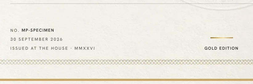 The foot of the certificate: the serial number beside the metal band of the edition.